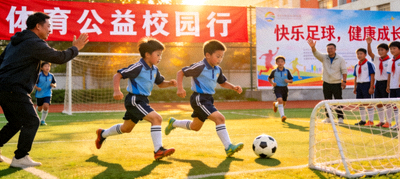 体育公益校园行活动现场孩子们踢足球